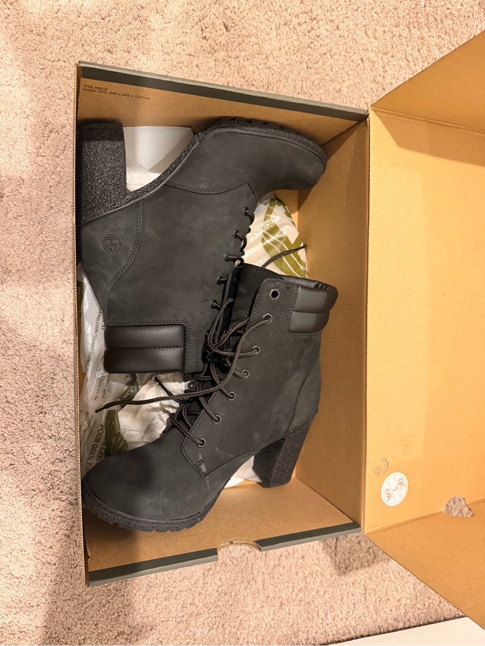 Timberland Black Lace-Up Heeled Ankle Boots